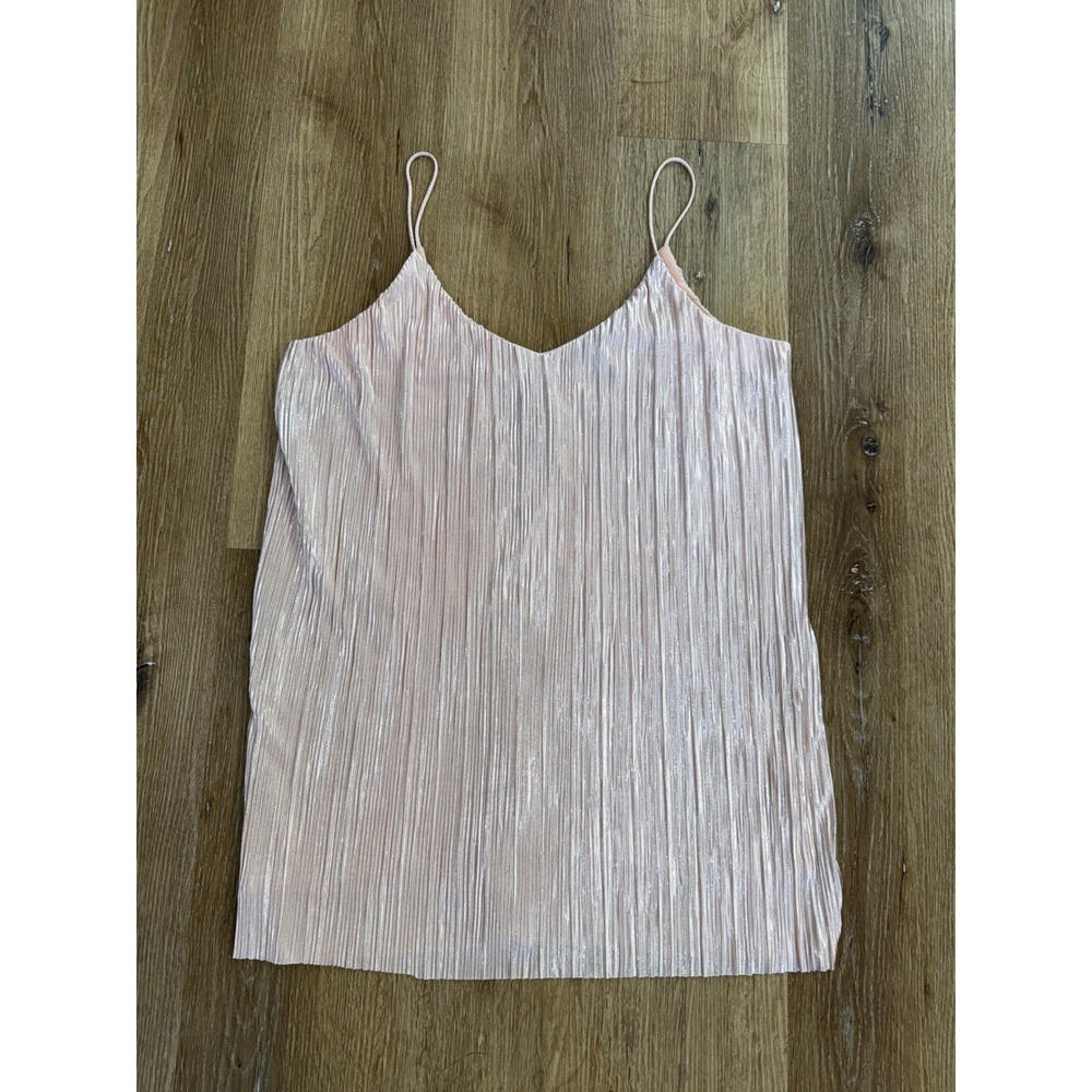 Forever 21 Mini Dress Women S Pink Metallic Plissé Pleated V-Neck
